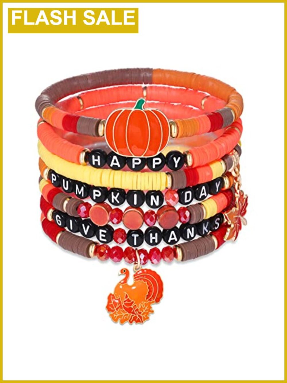 Thanksgiving Beaded Stretch Bracelet Set Stackable Fall Charm Jewelry